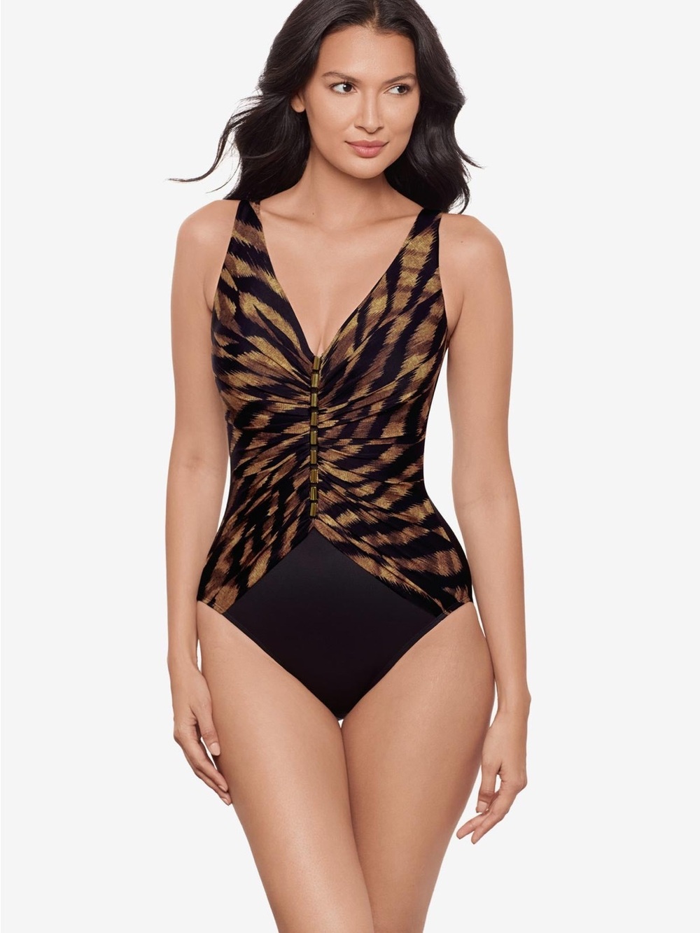 NWT Miraclesuit Raya De Safari Charmer One Piece Swimsuit Black Brown 8